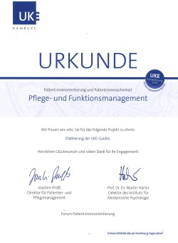Urkunde Preis für Patient:innenorientierung