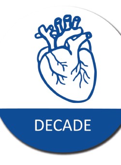 DECADE-Logo, Zeichnung eines Herzens in Blau auf weißem Grund