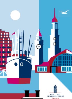 Symbolbild zum Tag des offenen Denkmals mit Speicherstadt, Michel und Schiff