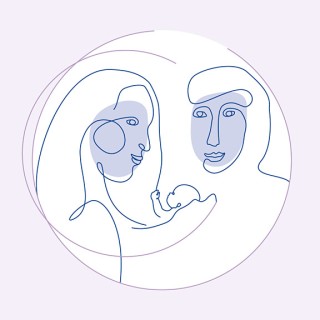 Label und Bildsprache des HEAR-Projekts - grafisch gezeichnet Eltern mit einem Kind