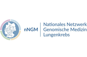 Deutschlandkarte mit einem Kreis drum - Logo Nationales Netzwerk Genomische Medizin Lungenkrebs