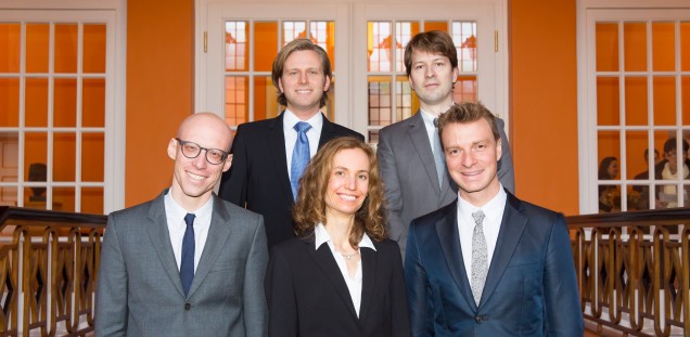 Die Preisträger: (hinten, v. l.) Simon Pecha, Hanno Ehlken, (vorne v. l.) Florian Weinberger, Kaja Breckwoldt und Nicola M. Tomas